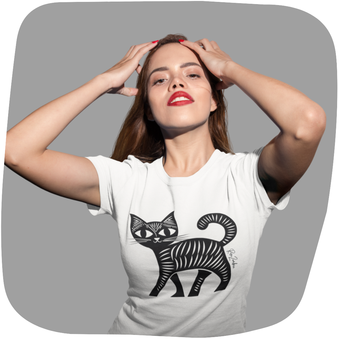 T-shirt en coton bio - Motif de chat - rose zombie