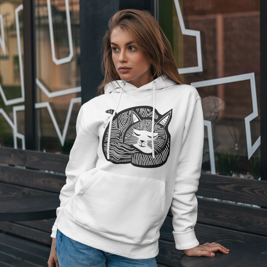 Sweatshirt à capuche en coton durable - Motif de chat - rose zombie