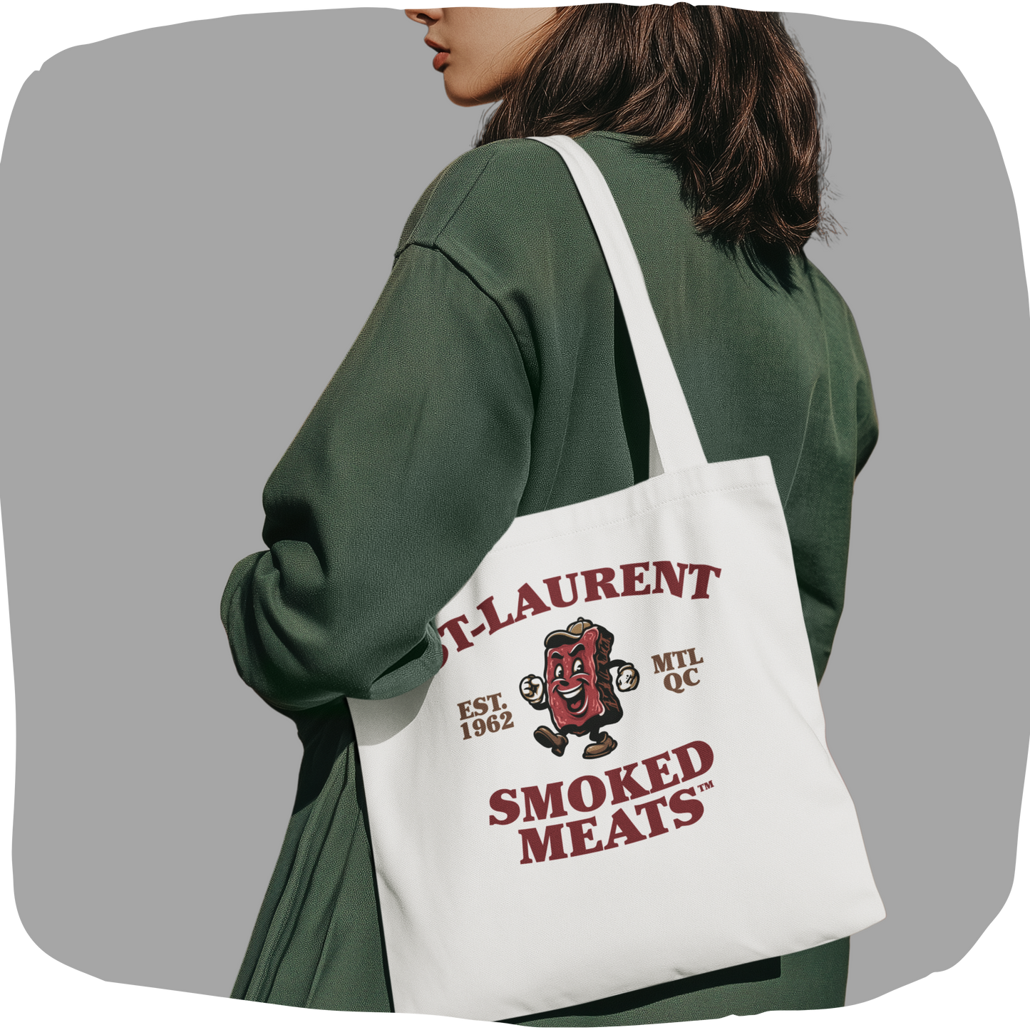 Sac tote en coton écolo - Imprimé smoked meat souvenir de Montréal