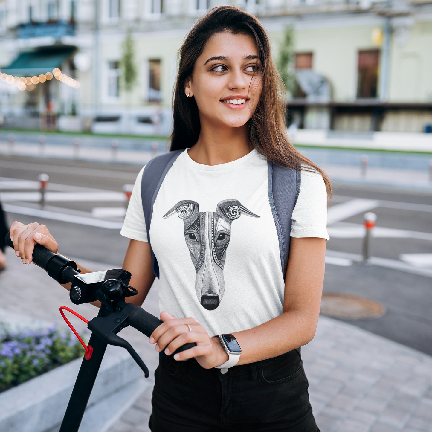 T-shirt femme en coton bio – Illustration artistique de lévrier