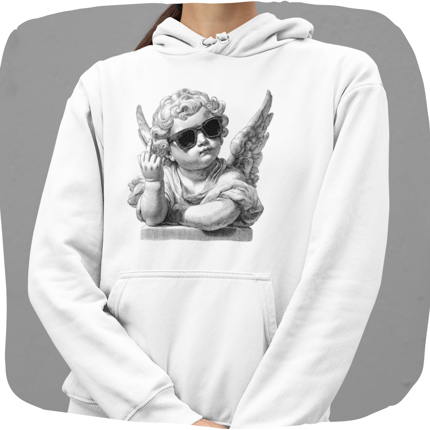 Sweat à capuche en coton bio – Imprimé humoristique d'un ange rebelle