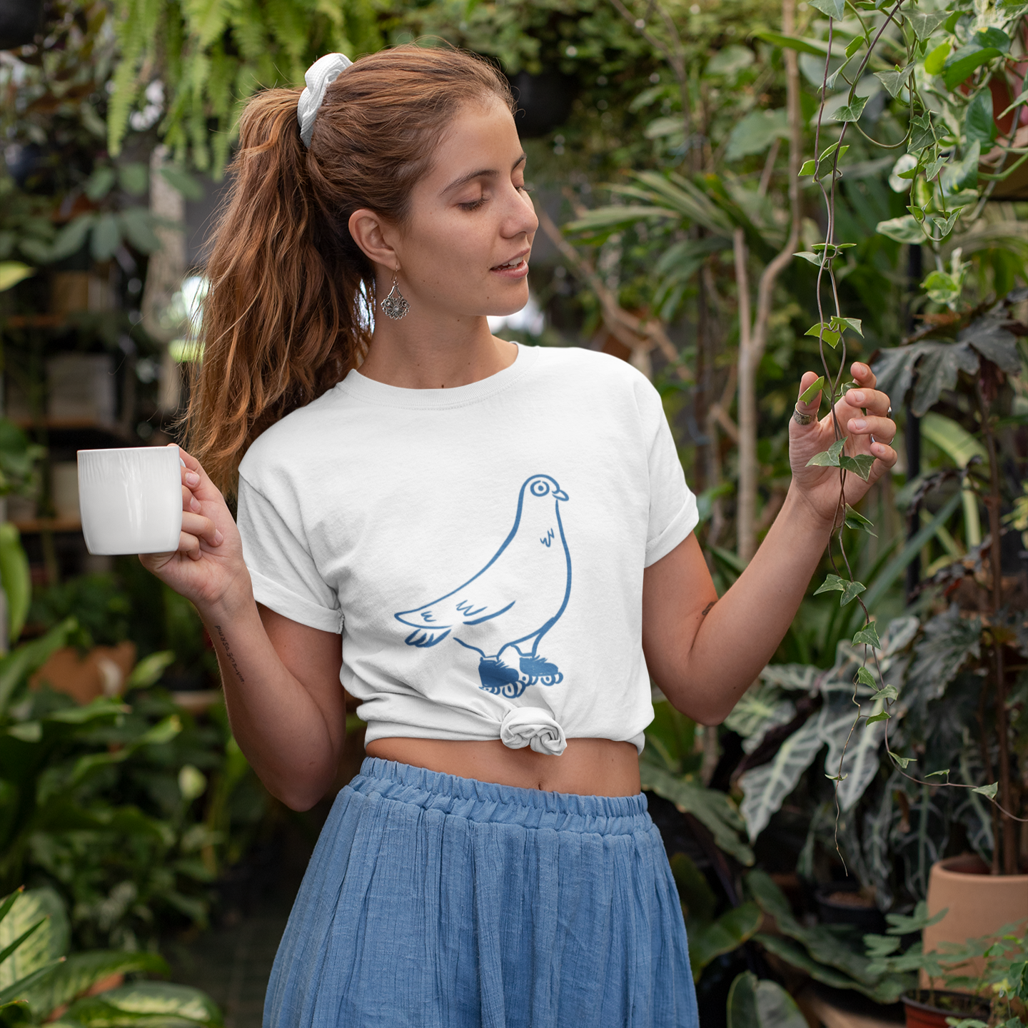 T-shirt en coton bio - Imprimé amusant de pigeon
