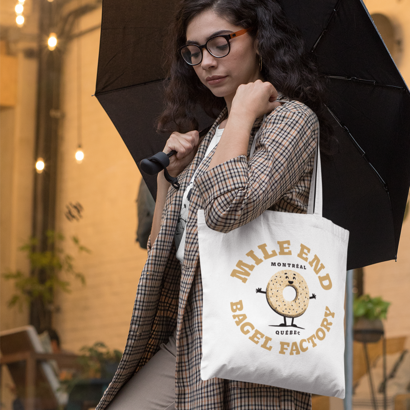 Sac tote en matériaux recyclés - Imprimé bagel souvenir de Montréal