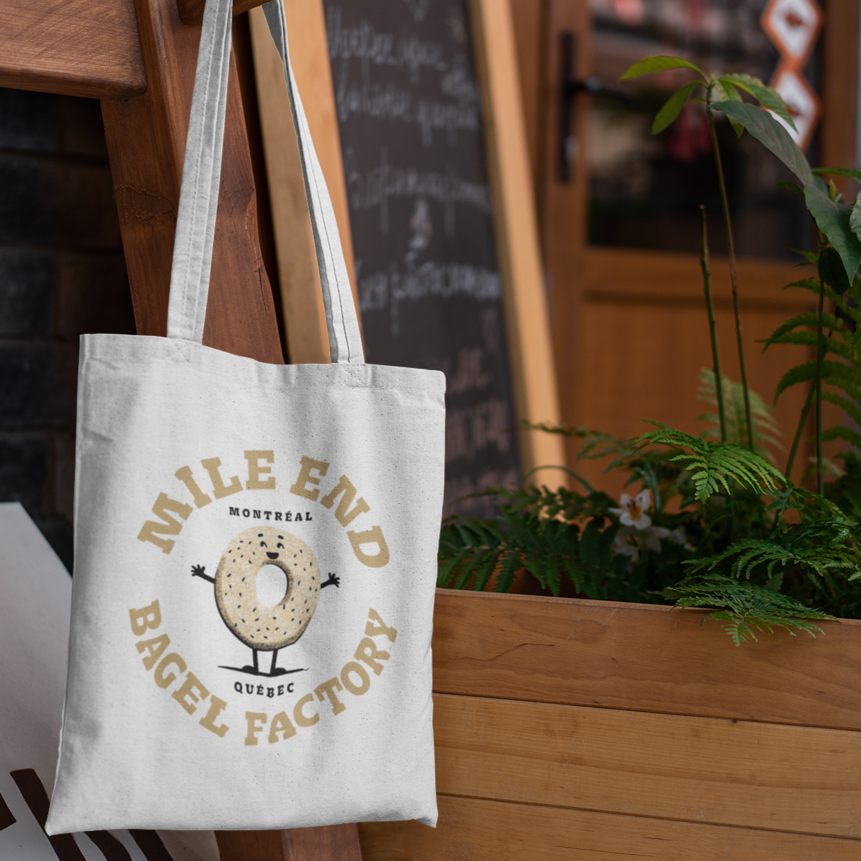 Sac tote en matériaux recyclés - Imprimé bagel souvenir de Montréal