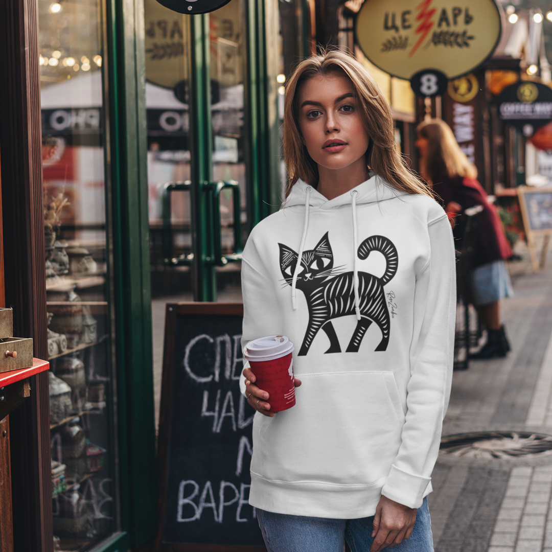 Sweatshirt à capuche en coton durable - Motif de chat - rose zombie