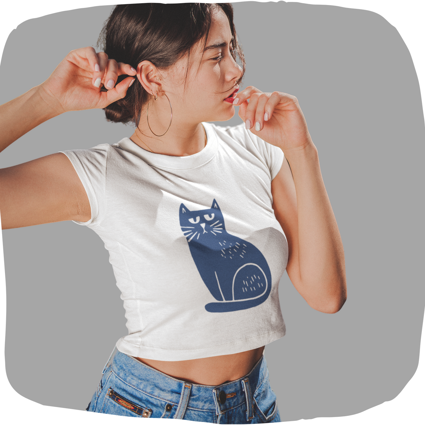T-shirt court en coton bio prérétréci - Imprimé de chat ludique