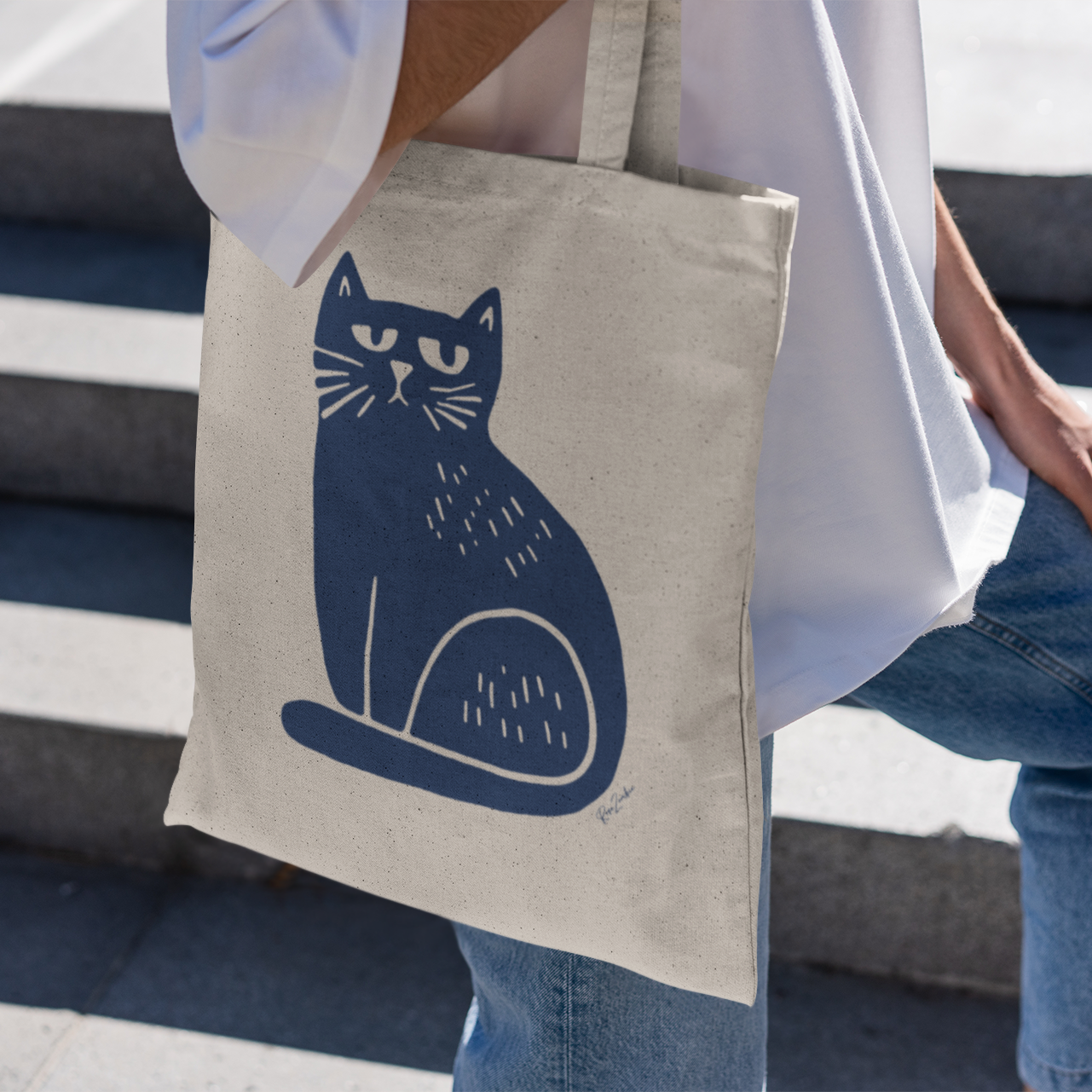 Sac tote en matériaux recyclés - Imprimé minimaliste de chat
