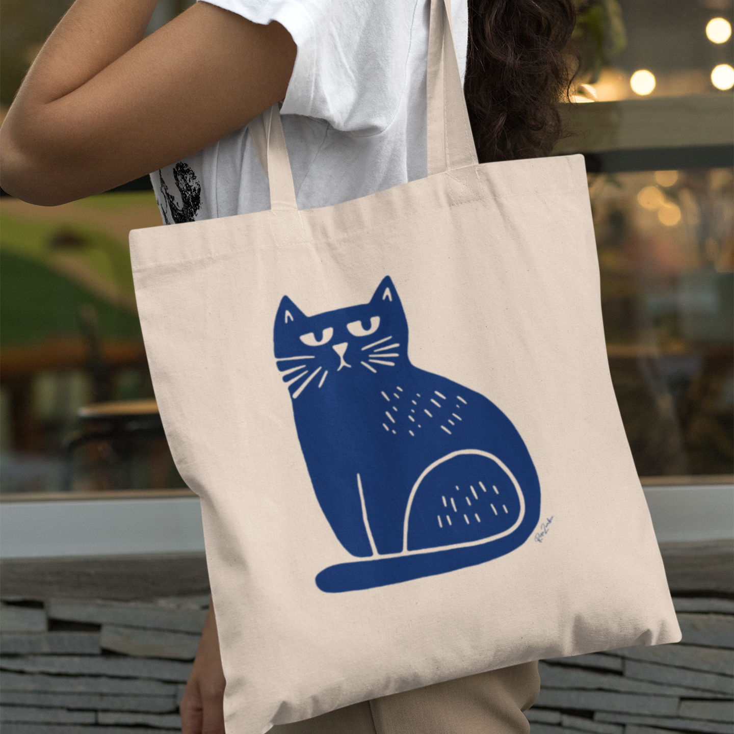 Sac tote en matériaux recyclés - Imprimé minimaliste de chat