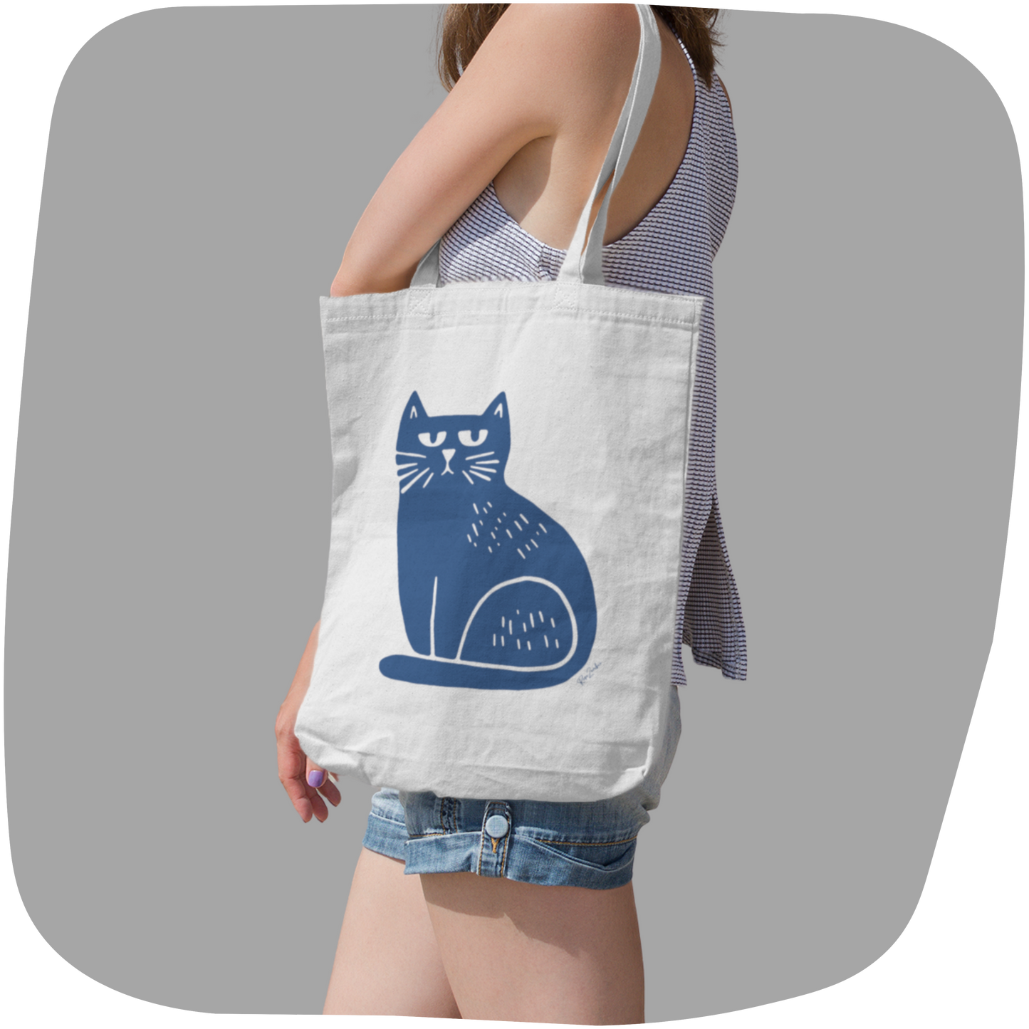 Sac tote en matériaux recyclés - Imprimé minimaliste de chat