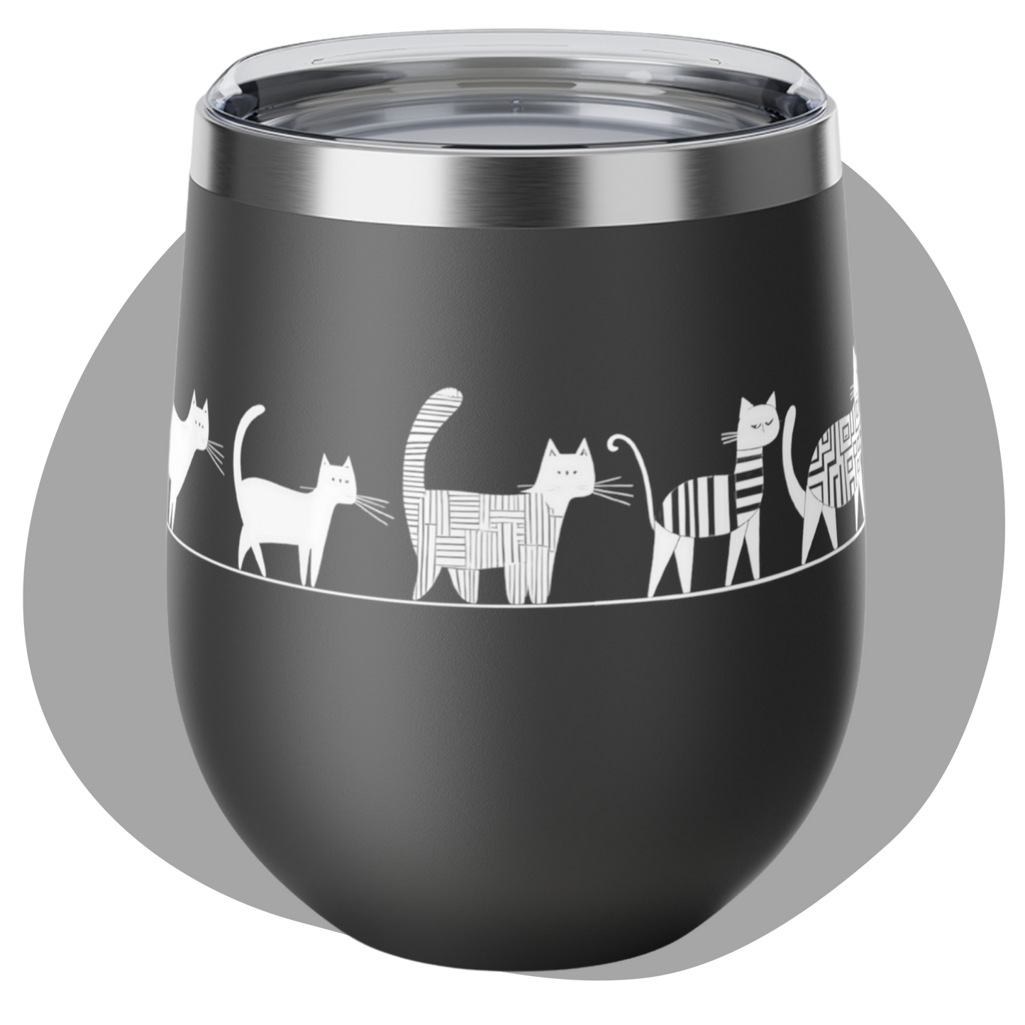 Gobelet 12 oz en inox - Imprimé amusant de chats marchant en file