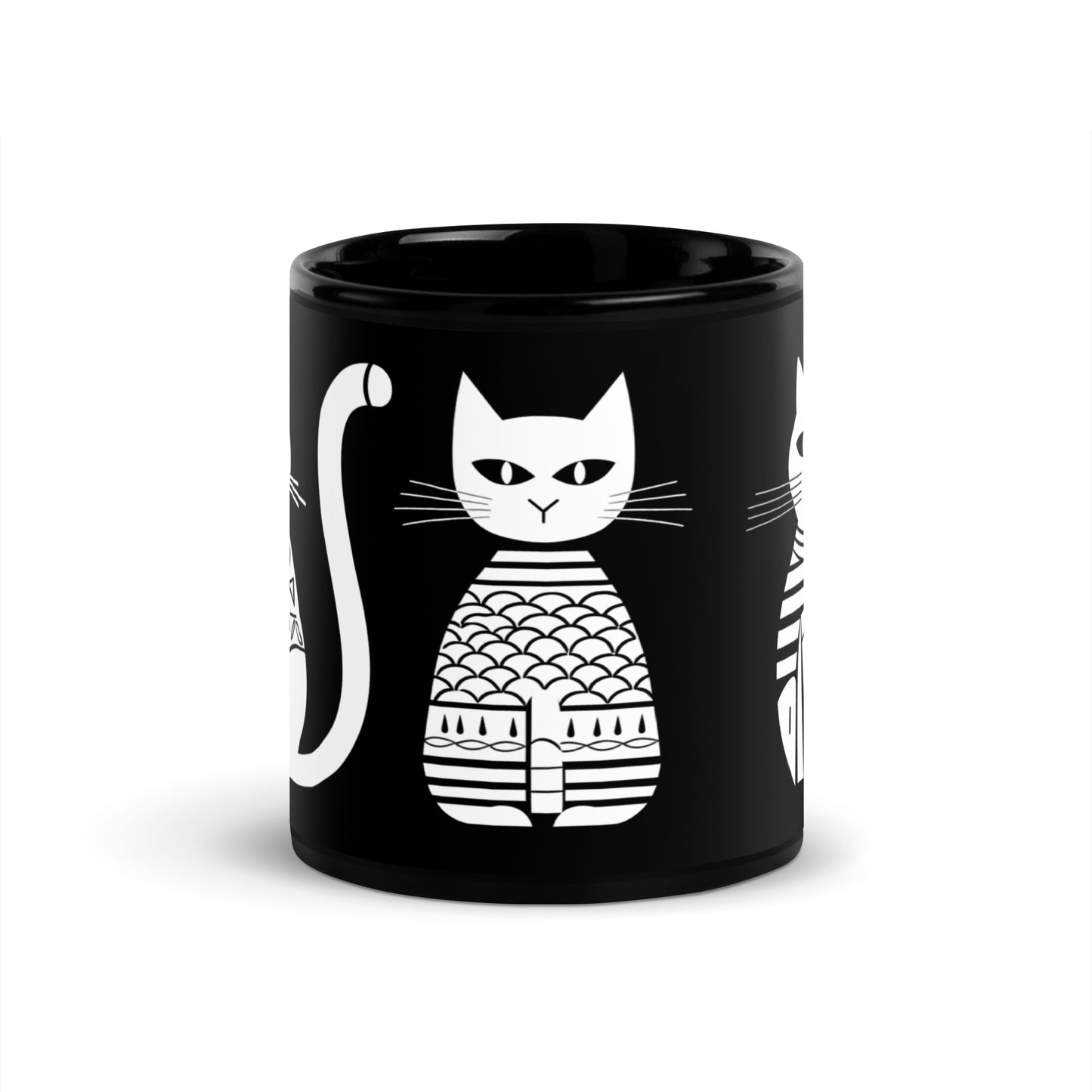 Ensemble de 4 tasses noires en céramique de 11 oz - Imprimé de chats