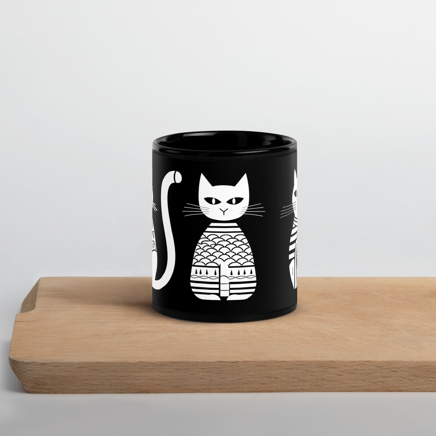 Tasse noire en céramique de 11 oz - Imprimé de chats