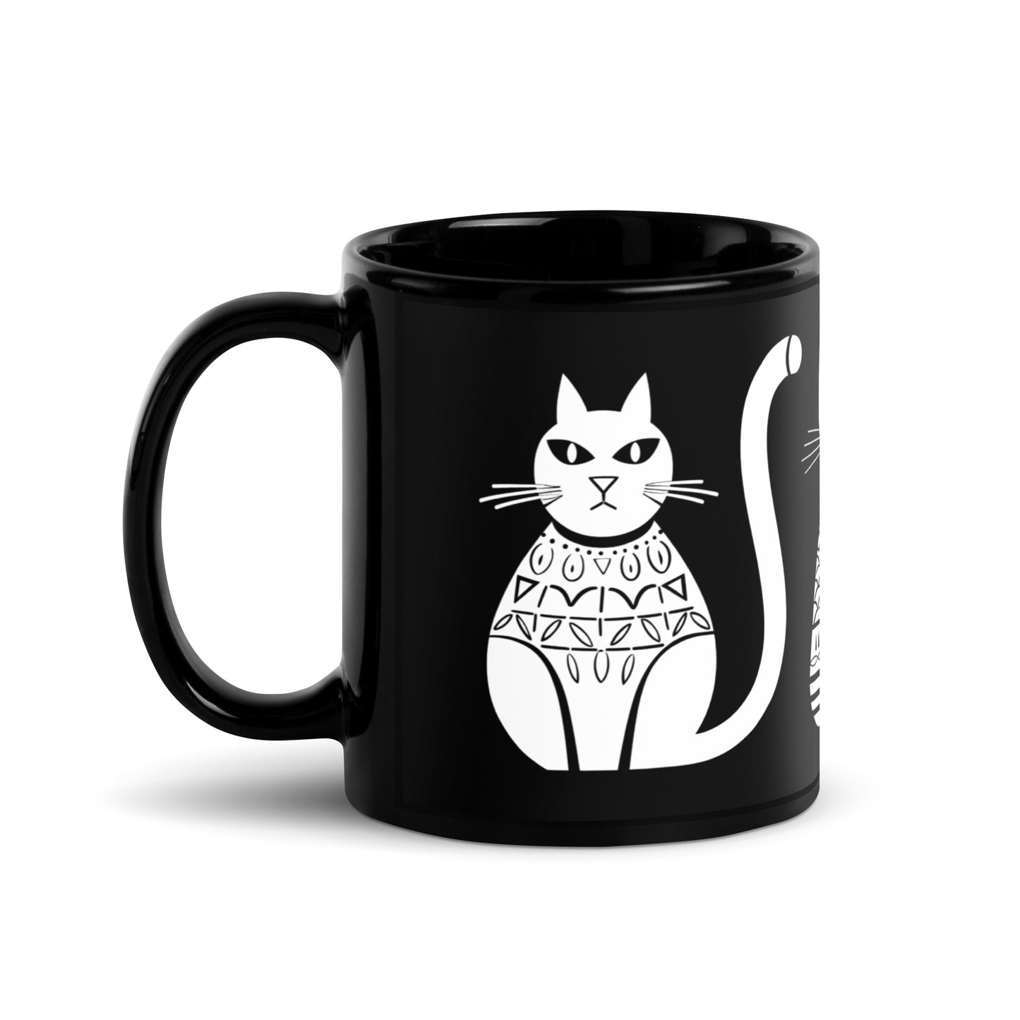 Ensemble de 4 tasses noires en céramique de 11 oz - Imprimé de chats