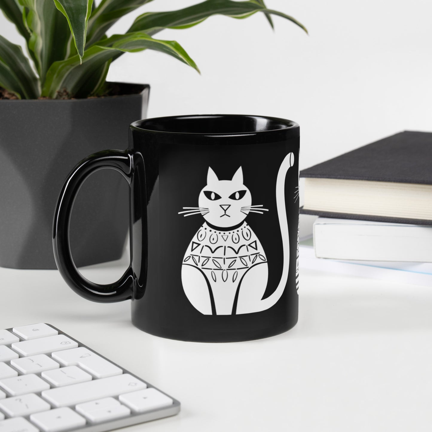 Tasse noire en céramique de 11 oz - Imprimé de chats