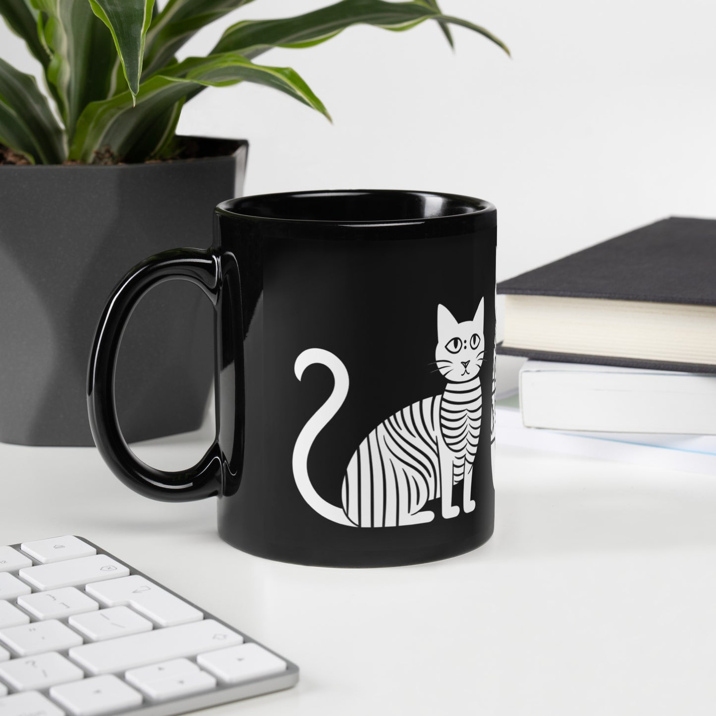 Tasse noire en céramique 11 oz - Imprimé de chats