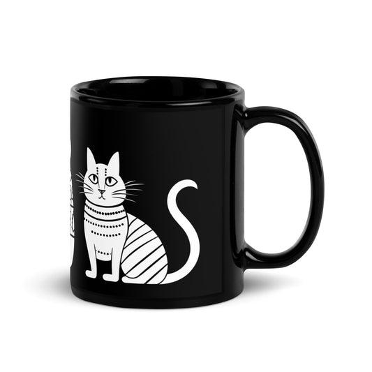 Tasse noire brillante avec illustration de chat blanc, accessoire maison streetwear rose zombie