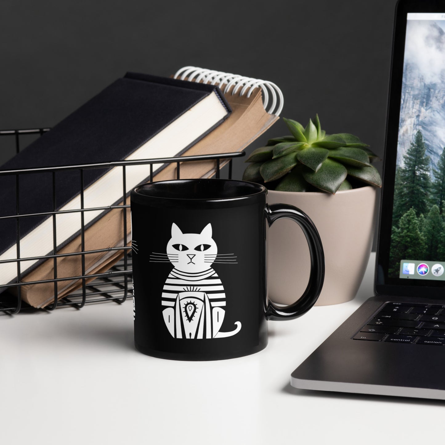 Tasse noire en céramique de 11 oz - Imprimé de chats