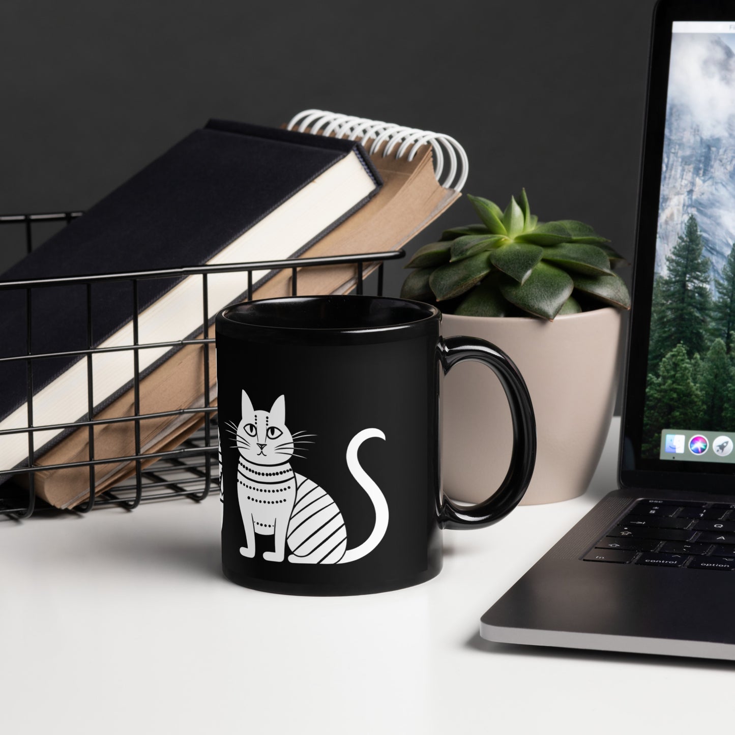 Tasse noire en céramique 11 oz - Imprimé de chats