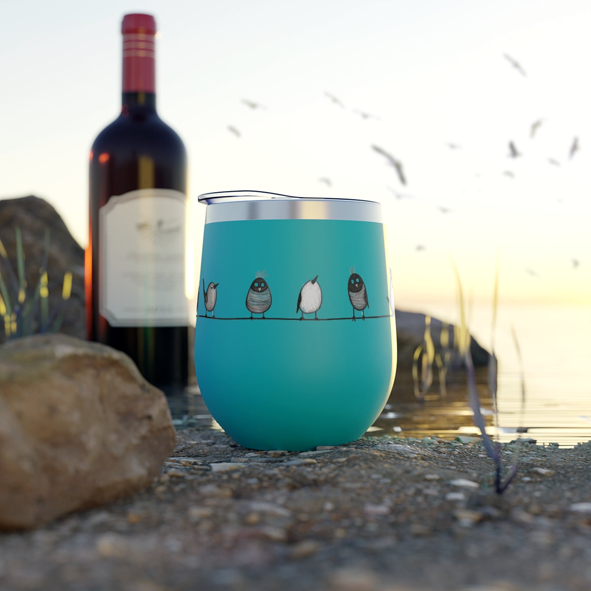 Gobelet 12 oz en acier inox - Imprimé d'oiseaux ludique