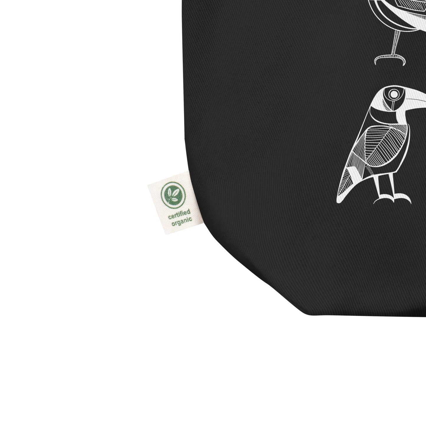 Sac tote noir en coton bio Bella - Motif d'oiseaux - rose zombie