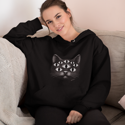 Sweat à capuche en coton durable – Chat psychédélique à 8 yeux