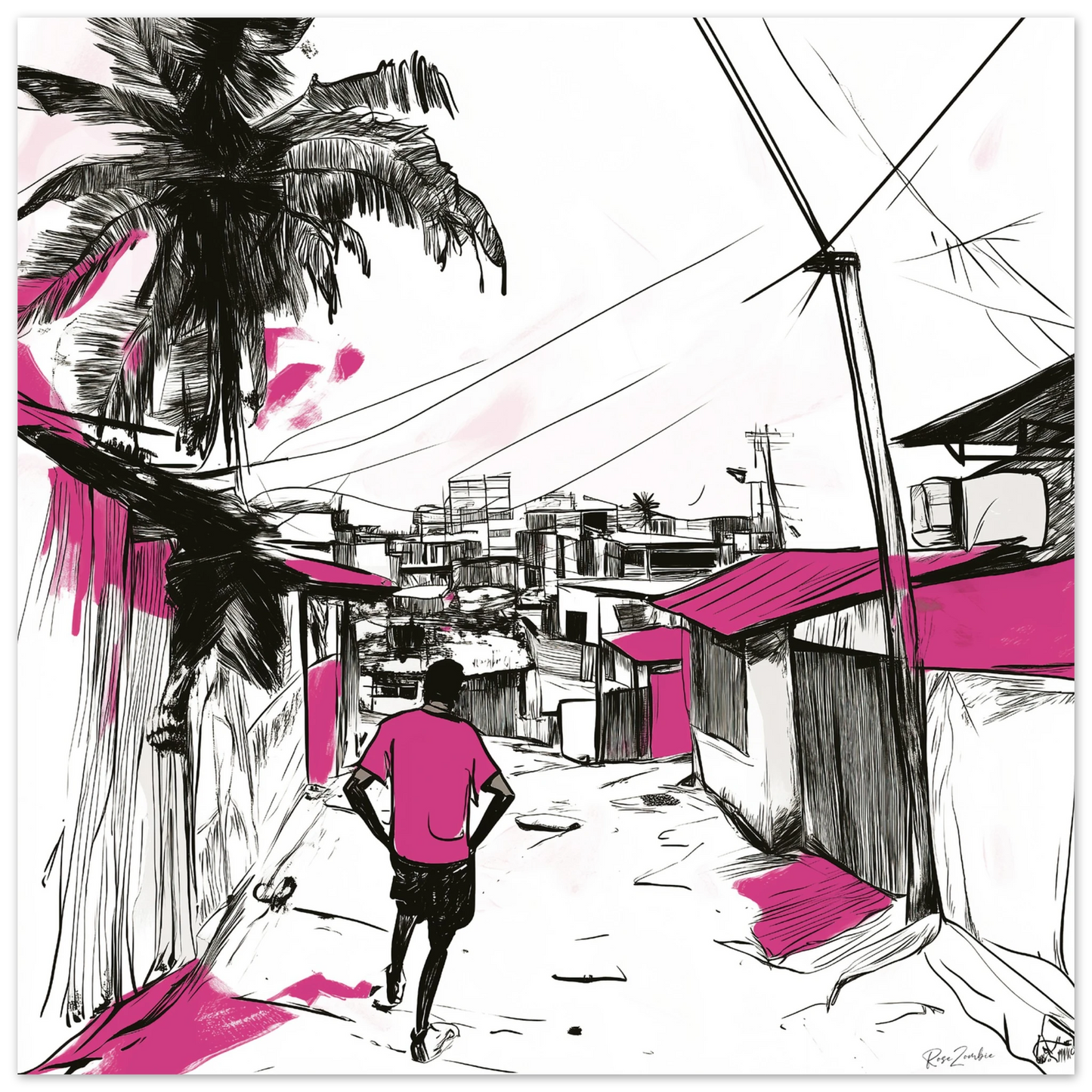 ecofriendly paper tropical village sketch poster
