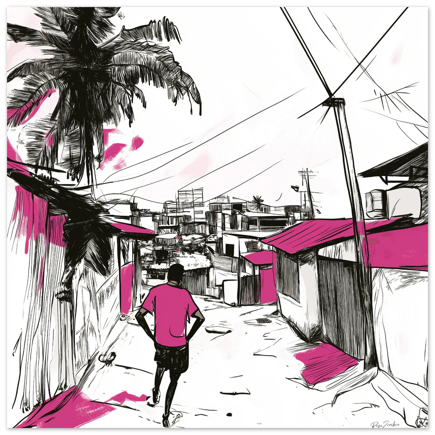 ecofriendly paper tropical village sketch poster