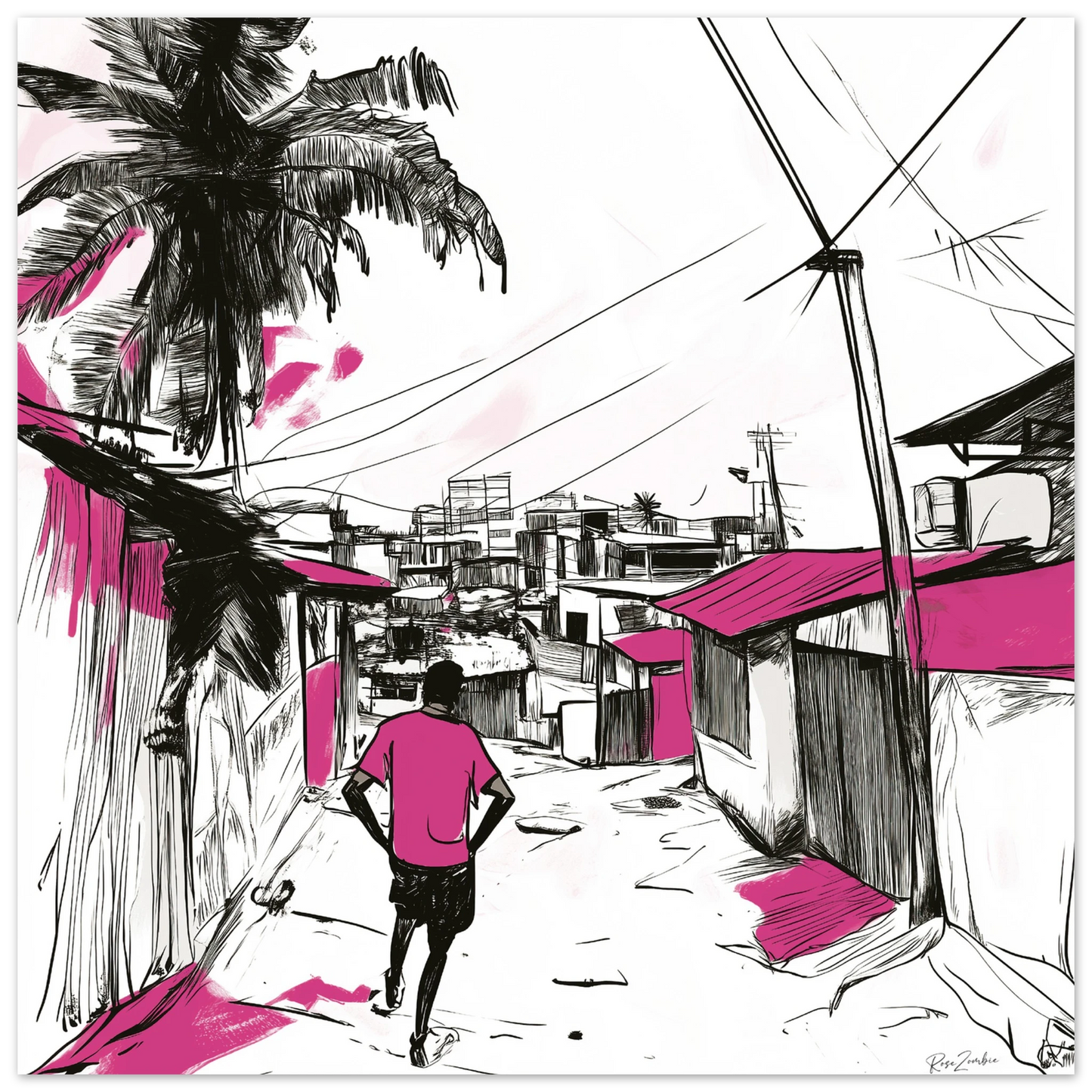 ecofriendly paper tropical village sketch poster