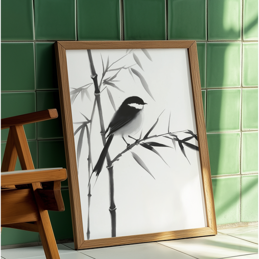 Poster imprimé écolo en style esquisse à l'encre de Chine - Illustration d'un oiseau