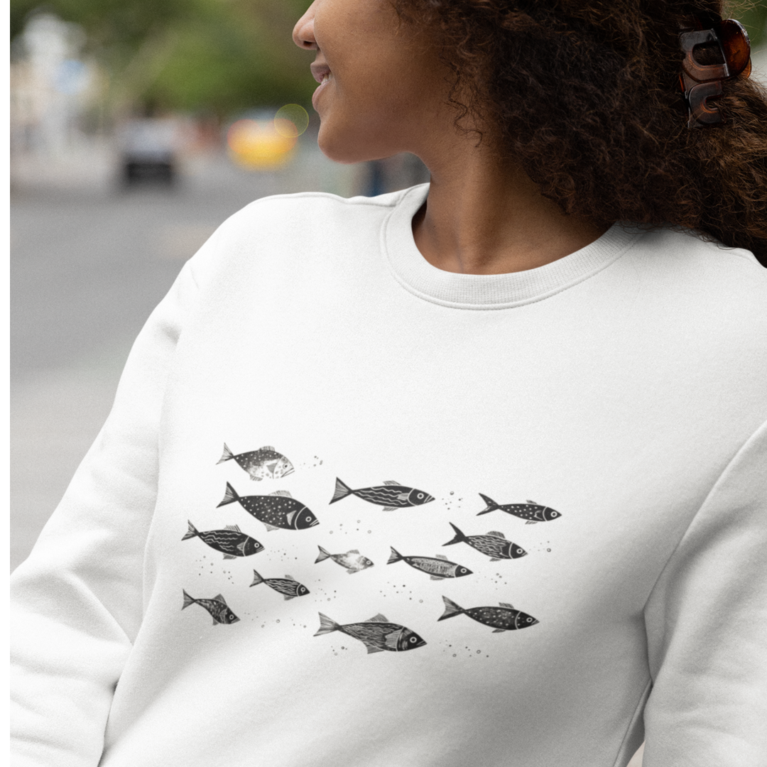 Pull surdimensionné en coton bio - Motif de poisson - rose zombie