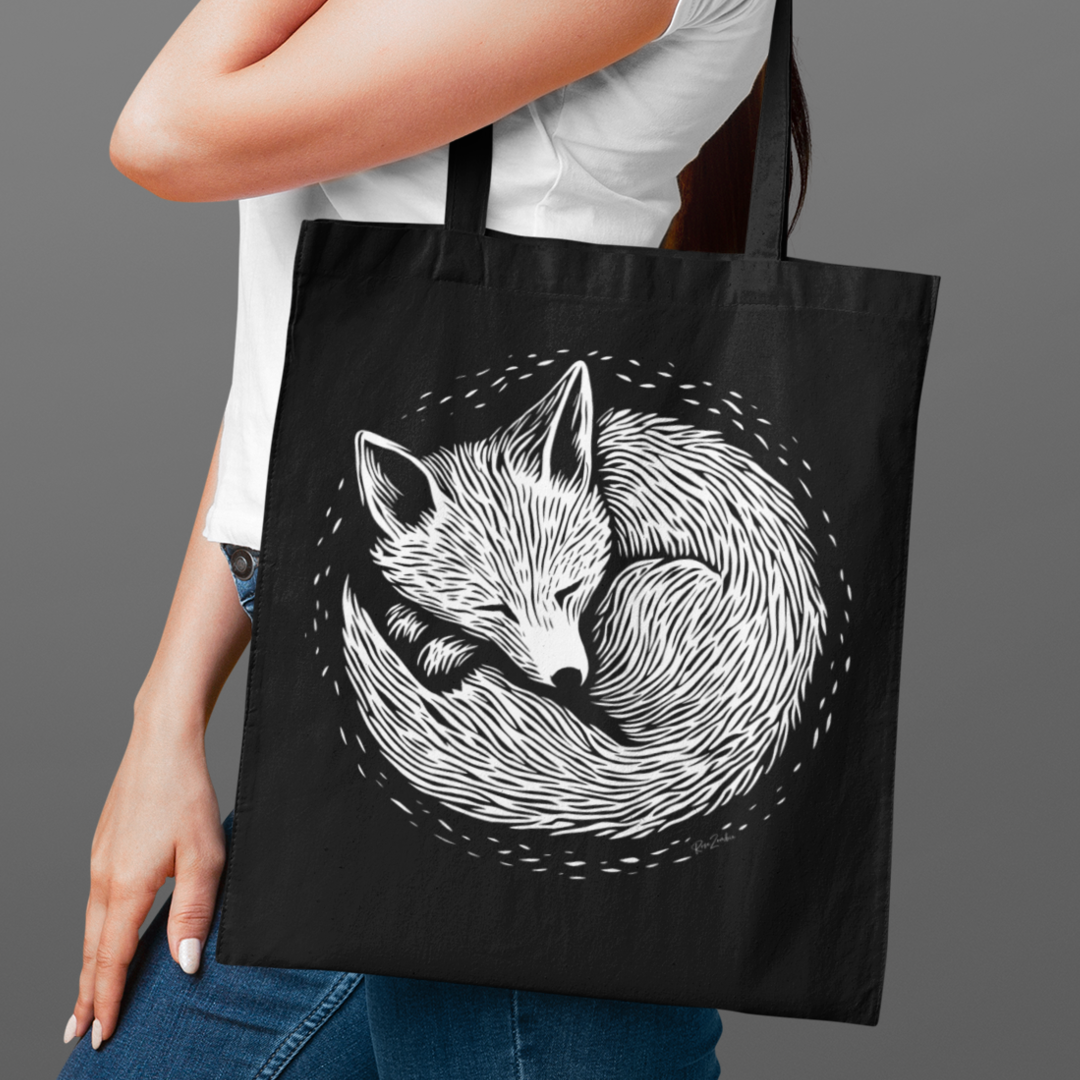 Sac tote noir en coton recyclé Foxy - Motif animalier - rose zombie