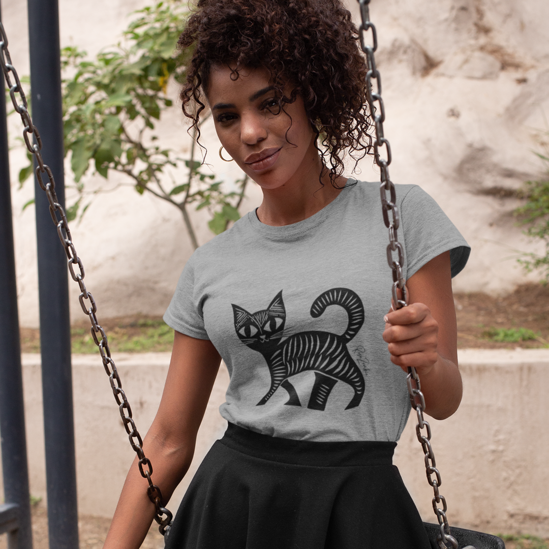 T-shirt en coton bio - Motif de chat - rose zombie