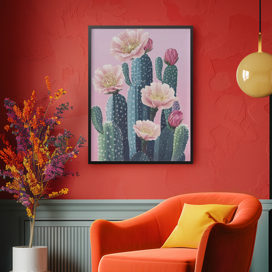 Poster imprimé écolo d'un cactus en fleurs