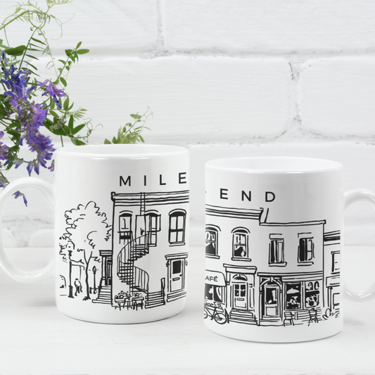 Tasse en céramique Mile-End Montréal — Illustration au trait noir