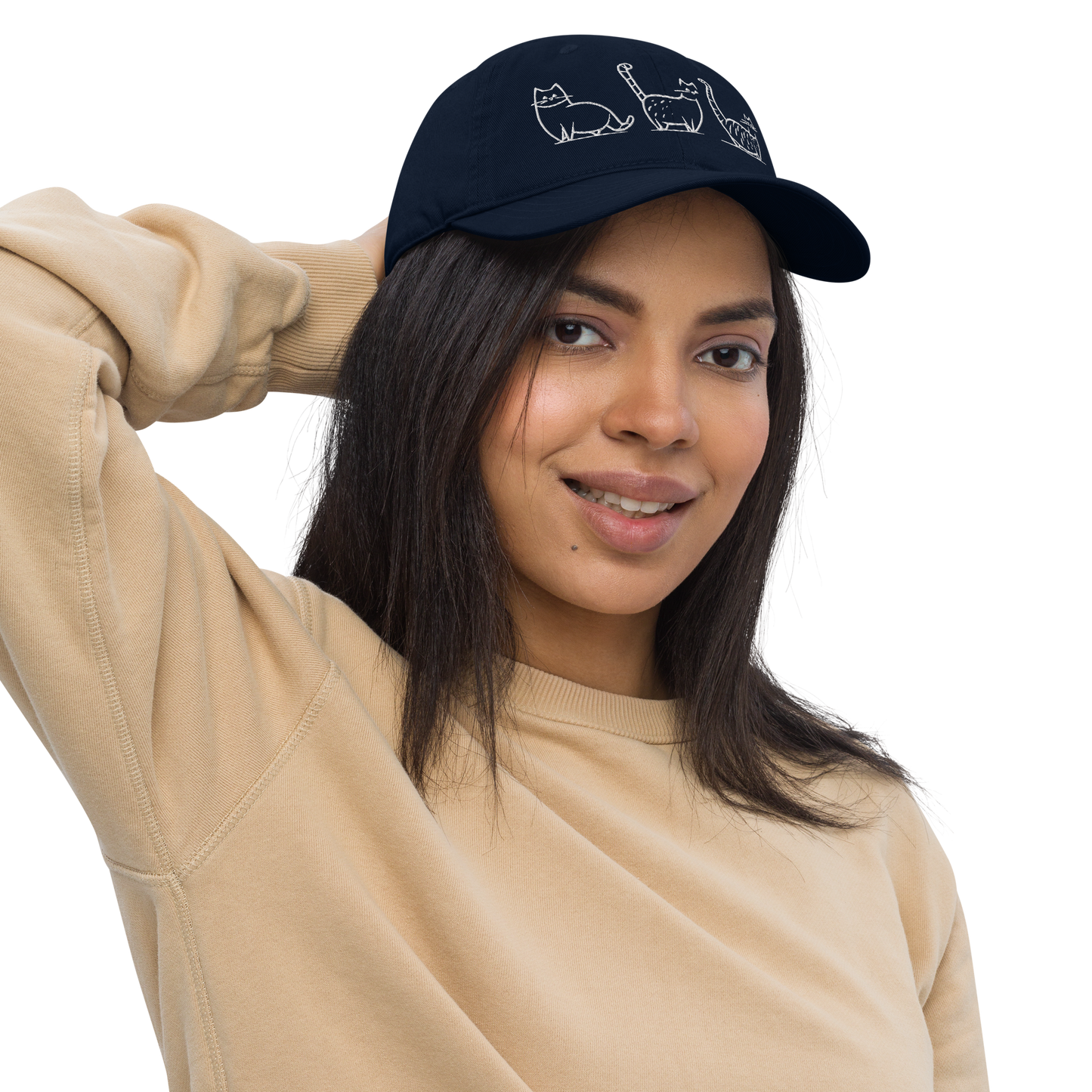 Casquette en coton biologique Kawaii - Motif de chats brodé - rose zombie