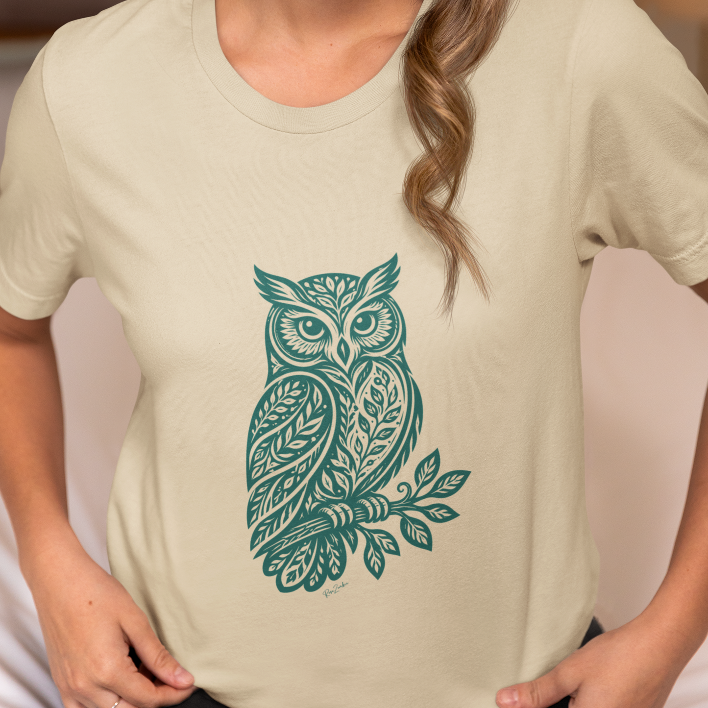 T-shirt coton bio — Hibou style folk art