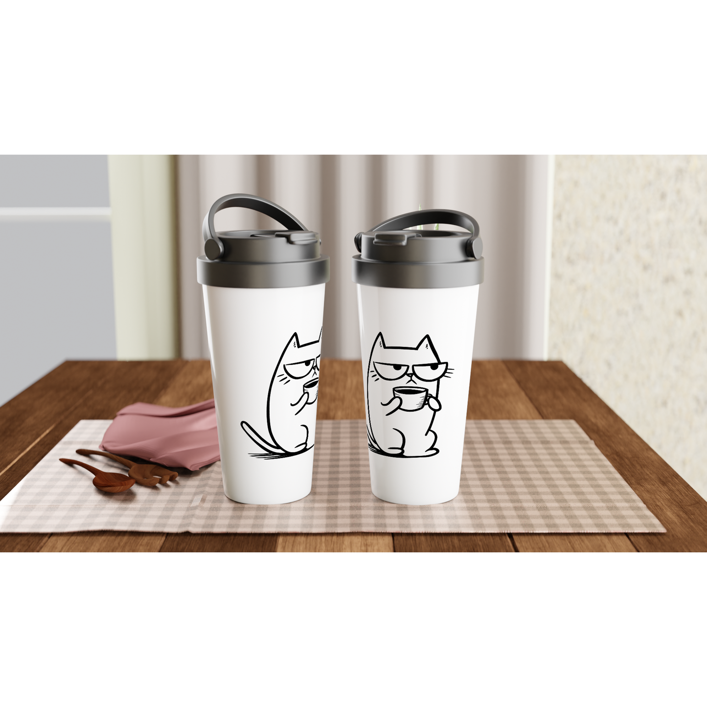 reusable travel coffee cup funny cat design