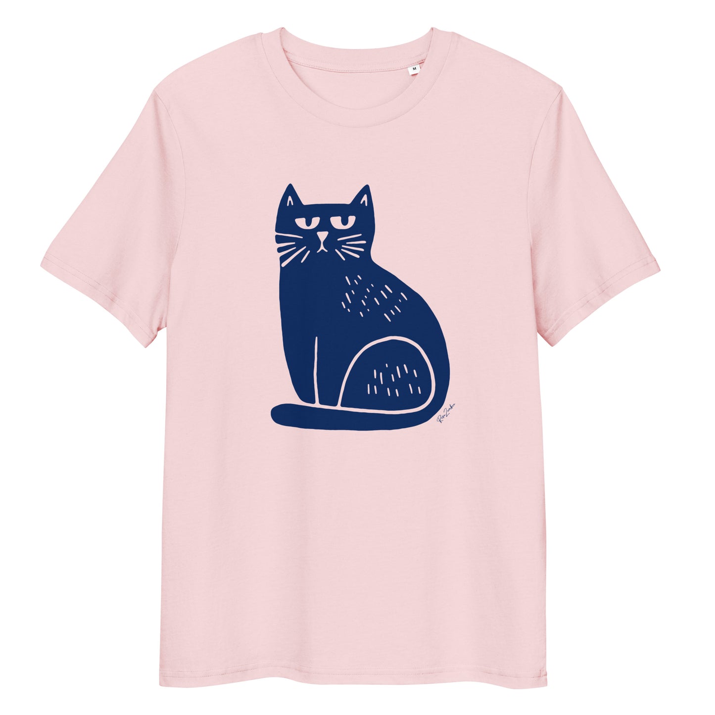 T-shirt en coton bio – Illustration chat minimaliste bleu marine