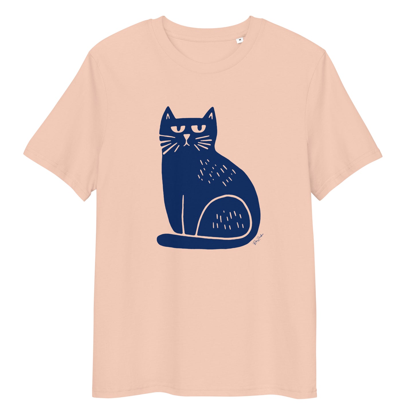 T-shirt en coton bio – Illustration chat minimaliste bleu marine