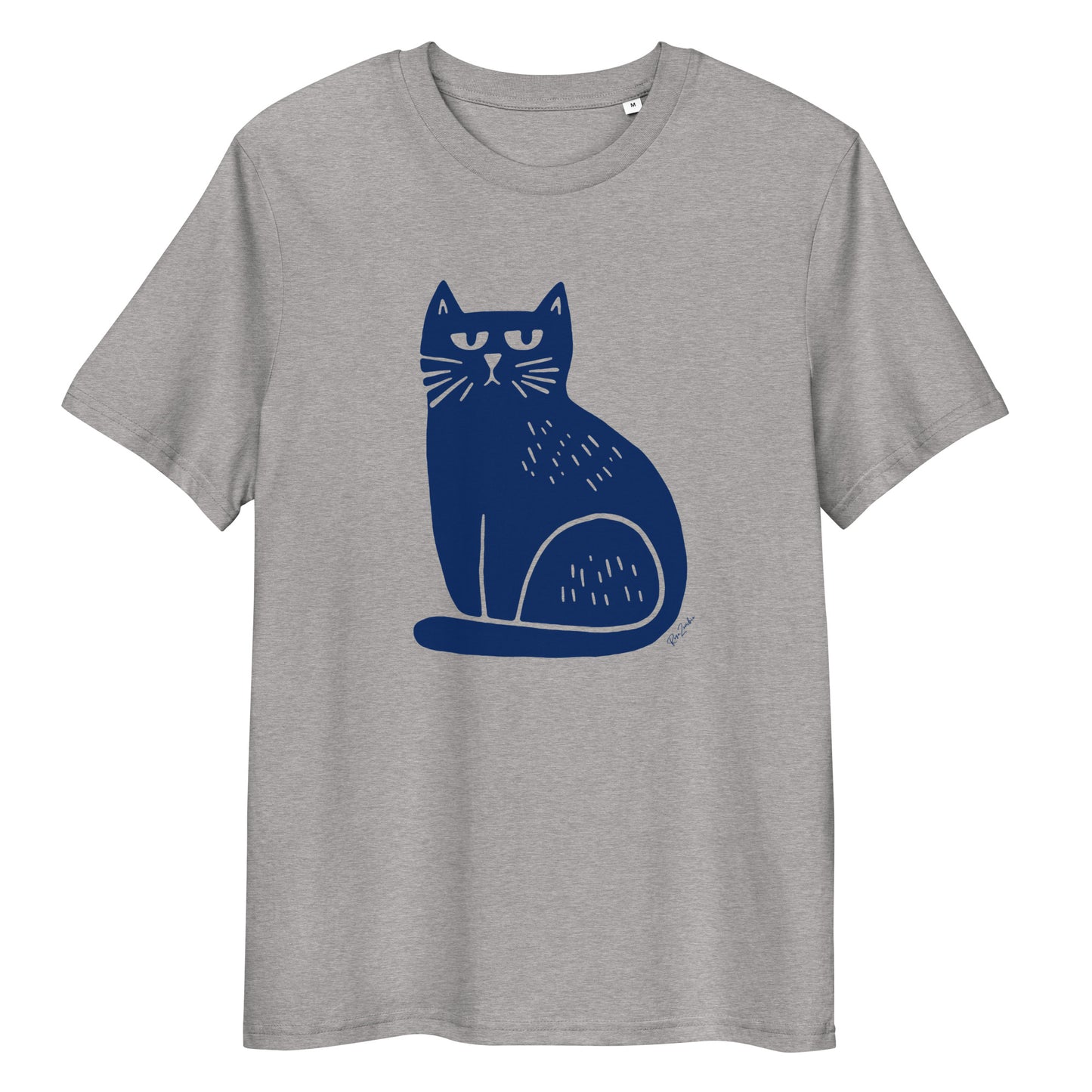 T-shirt en coton bio – Illustration chat minimaliste bleu marine