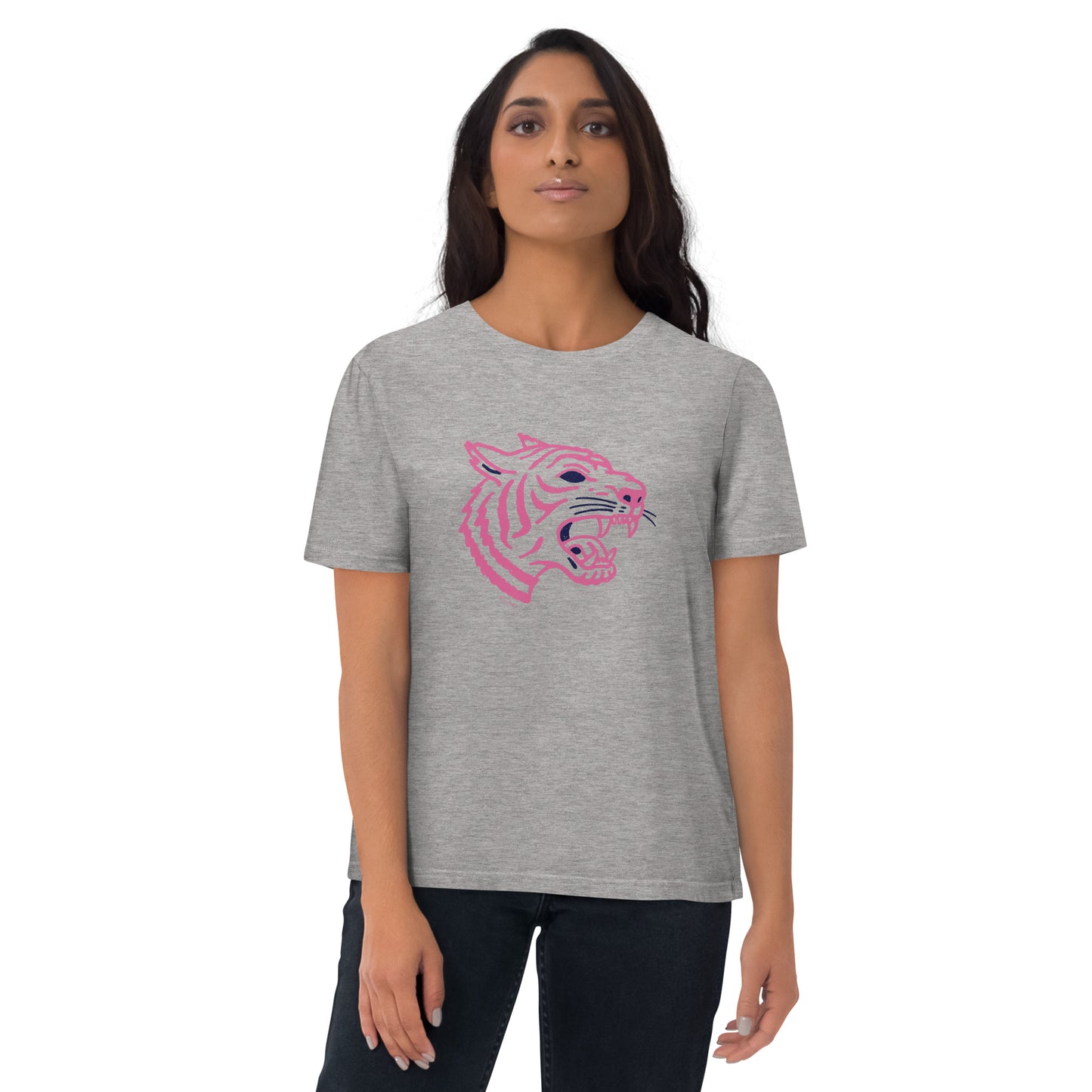 T-shirt en coton biologique - Imprimé de tête de tigre rose