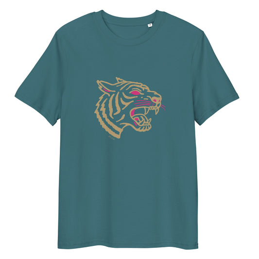 Camiseta de algodón orgánico con diseño de cabeza de tigre rugiente