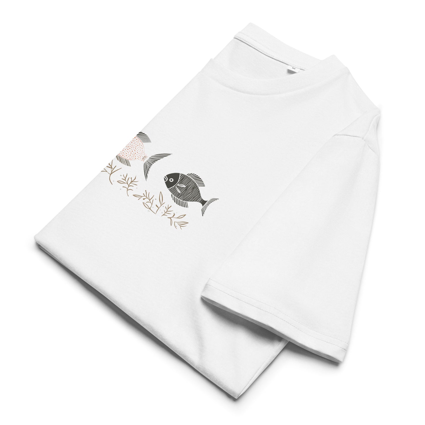 T-shirt en coton biologique - Motif de poisson - rose zombie
