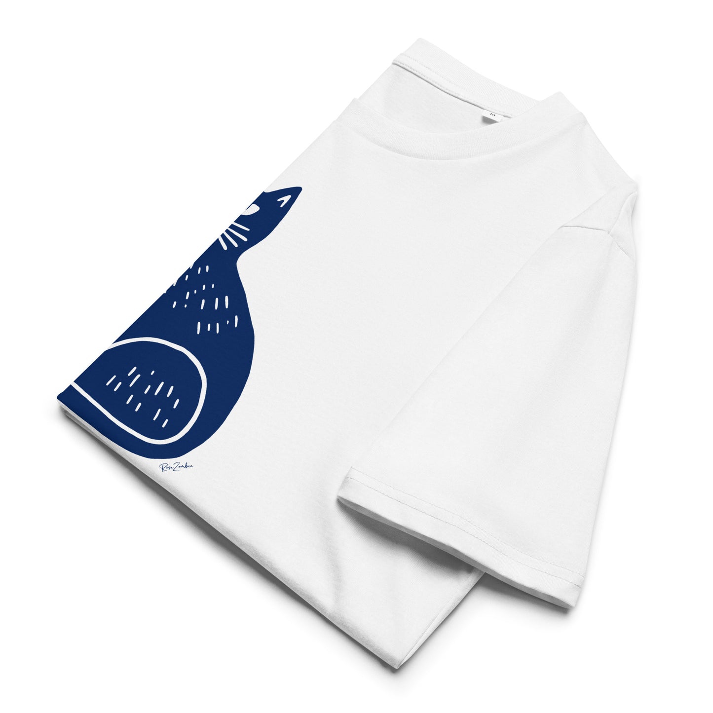 T-shirt en coton bio – Illustration chat minimaliste bleu marine