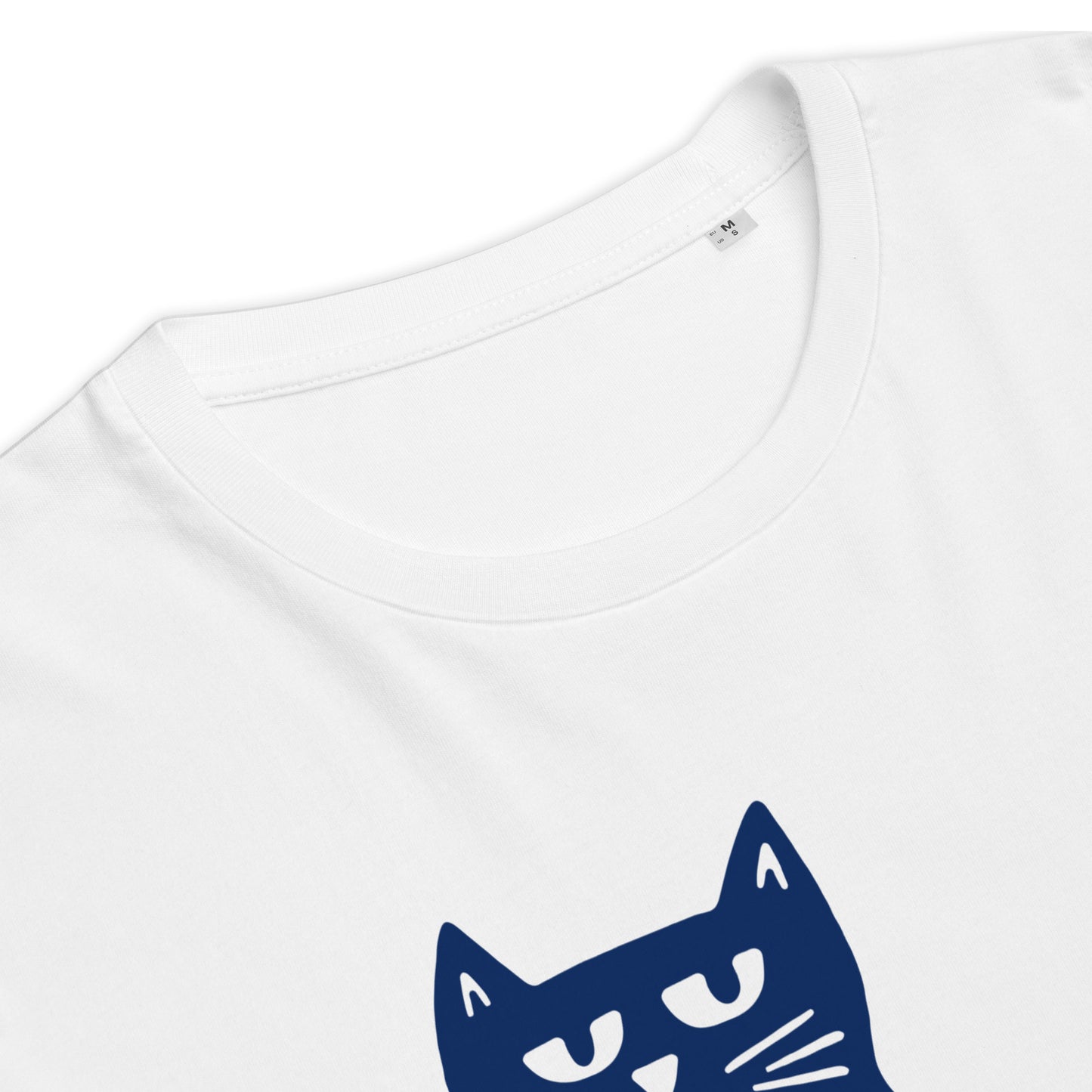 T-shirt en coton bio – Illustration chat minimaliste bleu marine