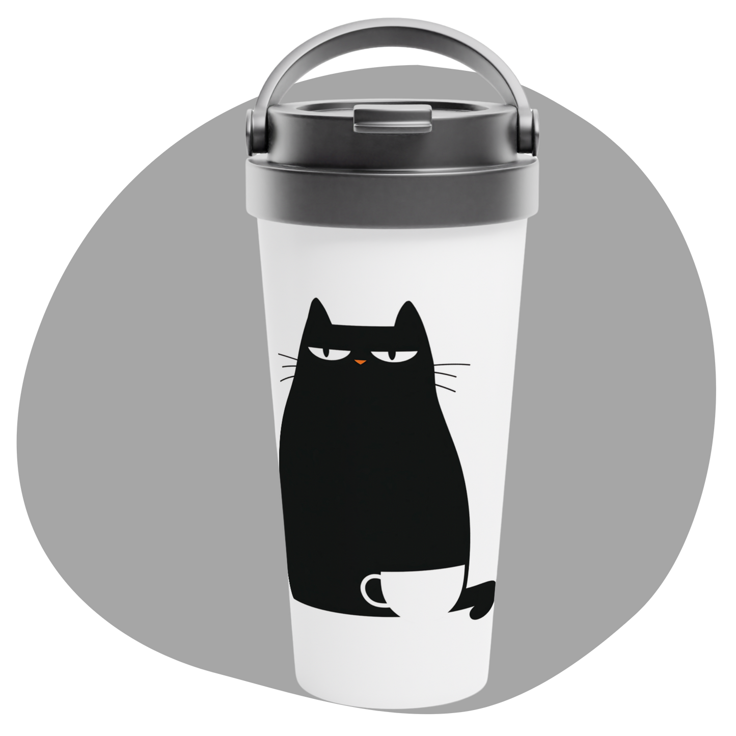Gobelet de 15 oz en acier inoxydable – Chat avec tasse de café