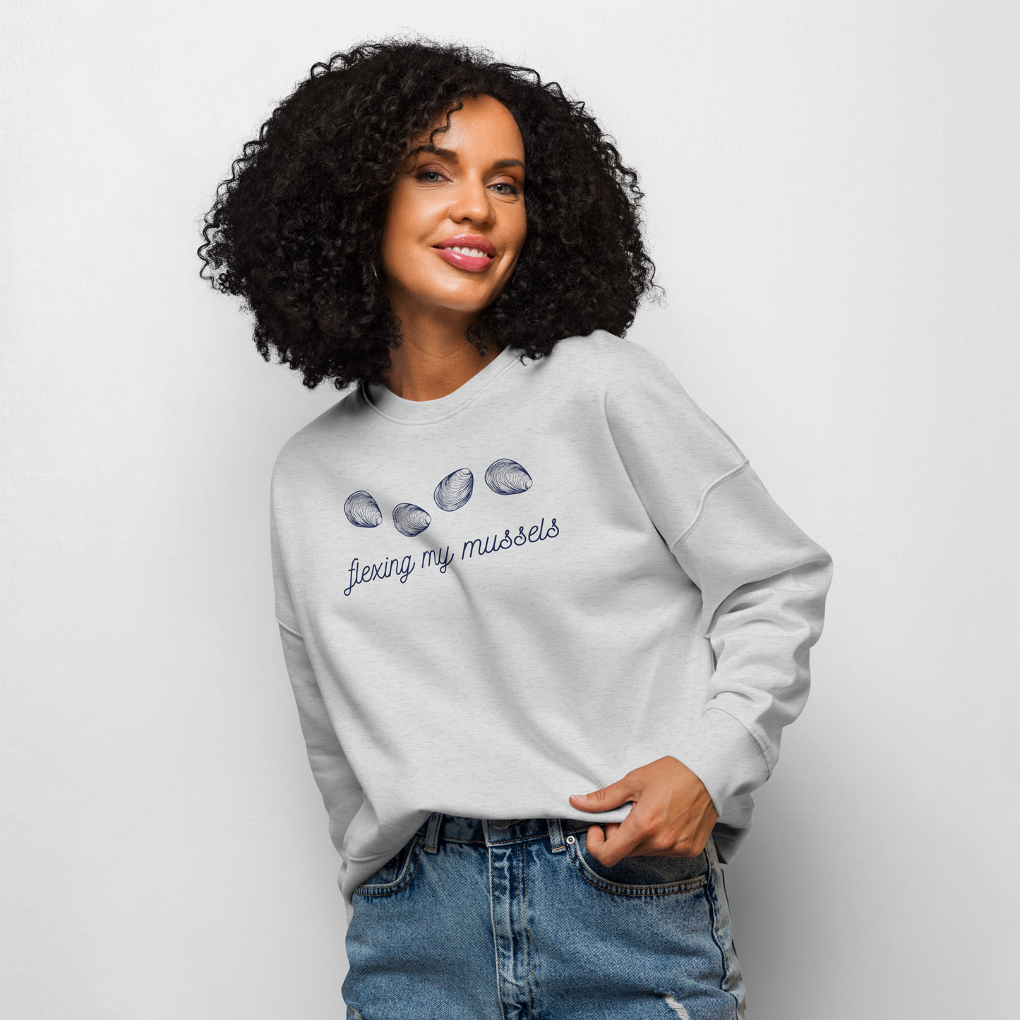 Pull en coton bio Flexing Mussels - Thème plage - rose zombie
