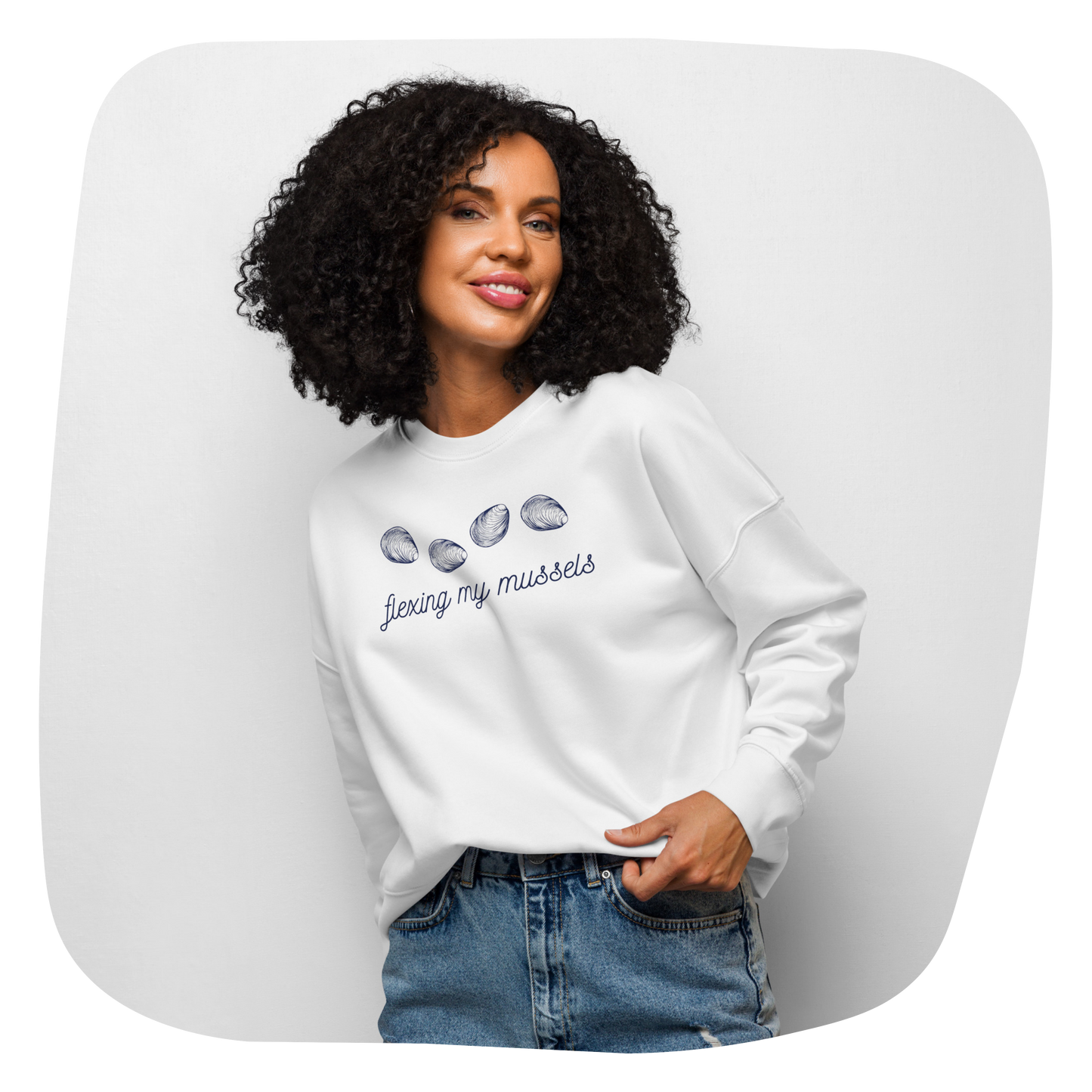 Pull en coton bio Flexing Mussels - Thème plage - rose zombie