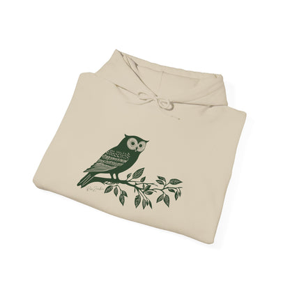 Sweat à capuche en coton durable – Hibou style linogravure