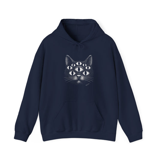 Sweat à capuche en coton durable – Chat psychédélique à 8 yeux